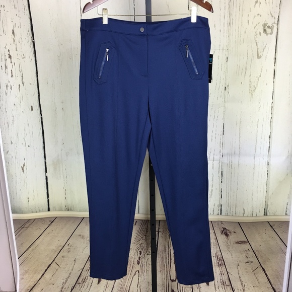 Navy Textured Skinny Mid-Rise Pants NWT - Picture 1 of 4
